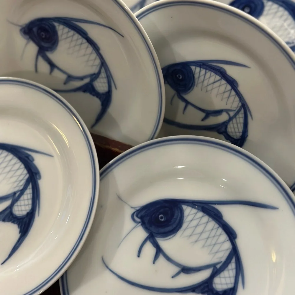 Set of 6 Blue and White Koi Fish 7 in Jingdezhen Porcelain Plates from China